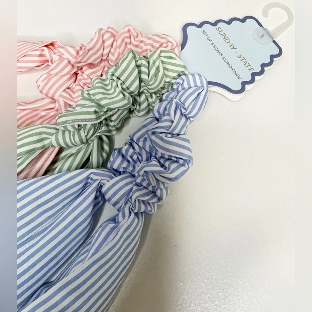 Sunday State Bow Scrunchie Set NWT Pink Green Blue Stripe Coquette Preppy Hair